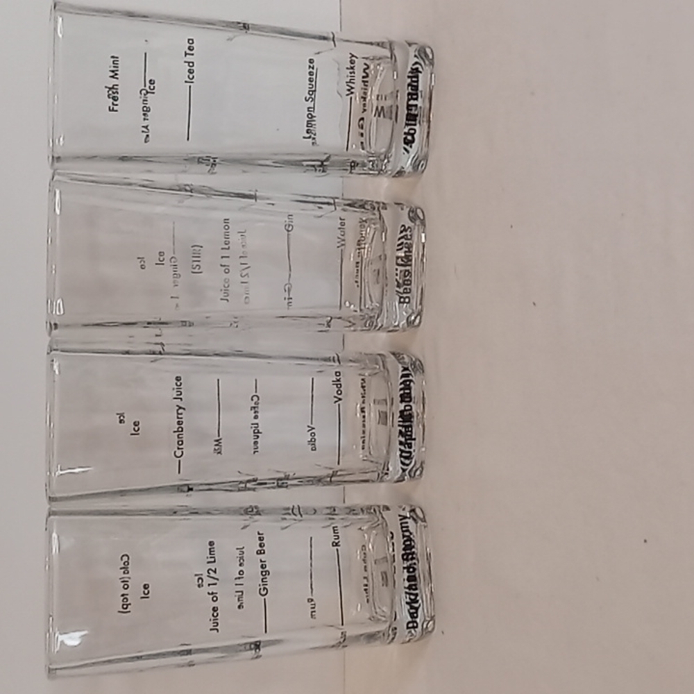 Kikkerland Set Of 4 Rum Vodka Gin Whiskey Barware Clear Glasses Mancave